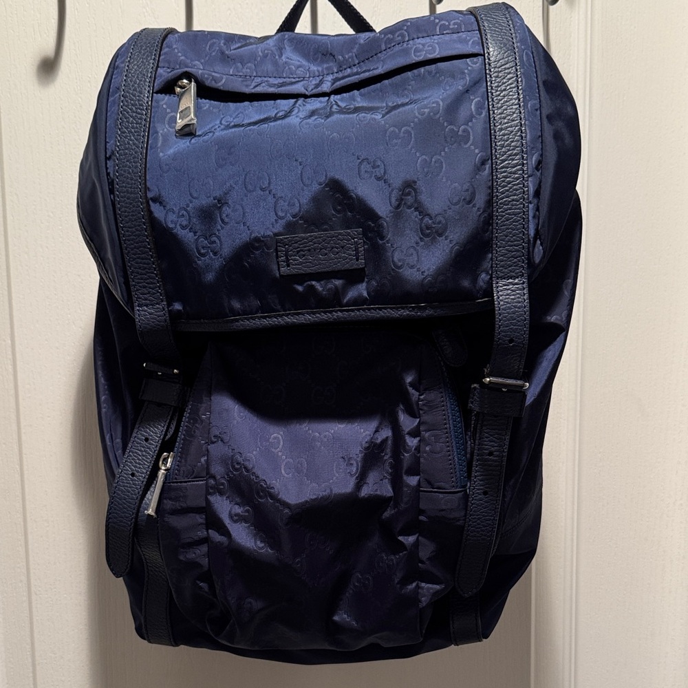 Gucci Large Navy Nylon GG Travel Backpack